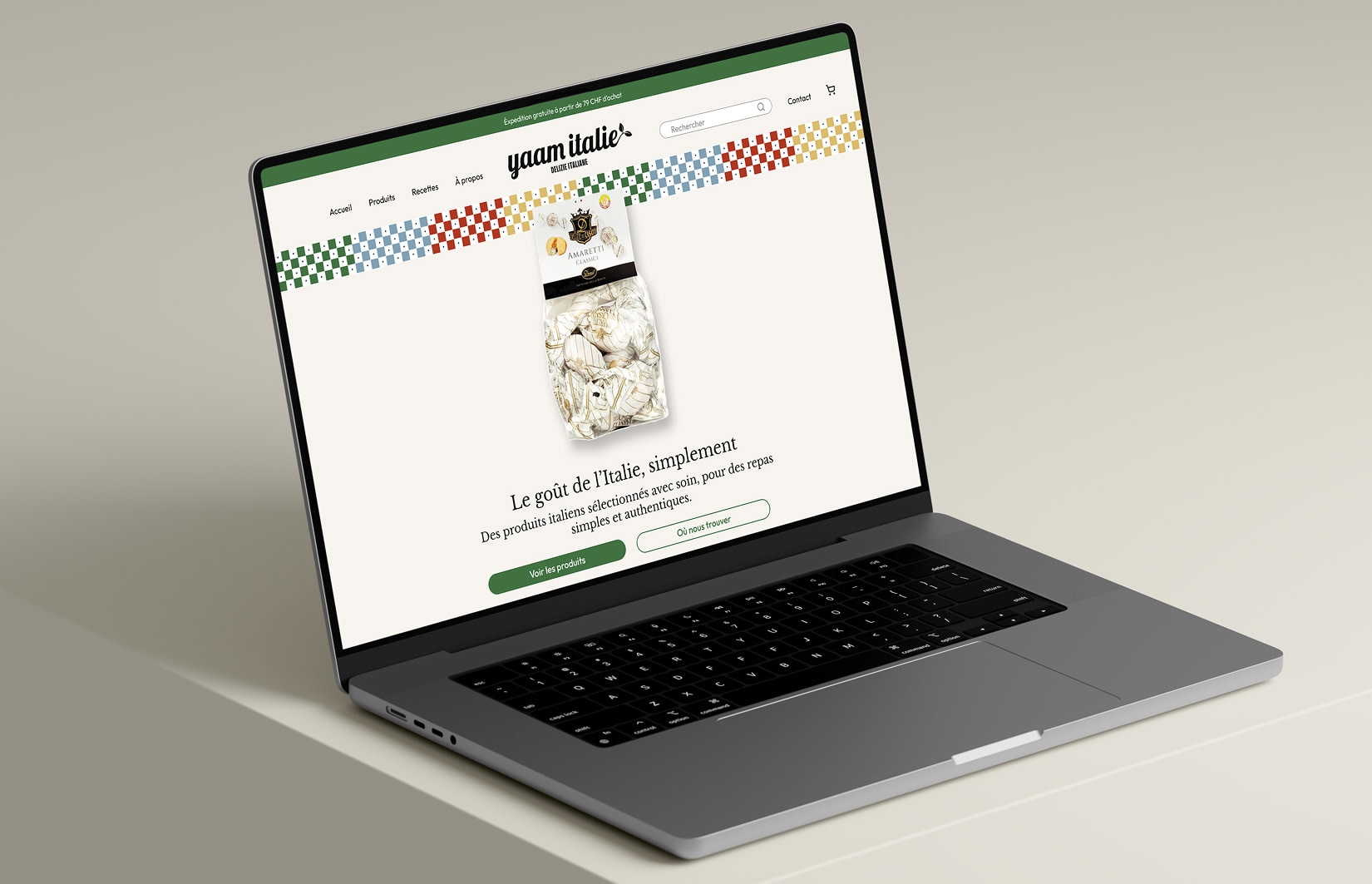 Accueil du site Yaam Italie sur un ordinateur portable.